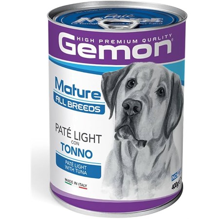 Gemon Dog Adult Paté Light Mature con Tonno 400 gr Barattolo Umido Cane in Cani