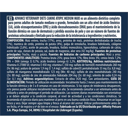 Advance Veterinary Diets Atopic Medium Maxi Cane 12 kg in Cani