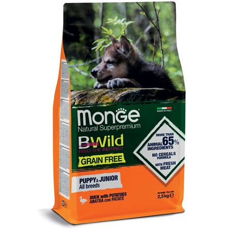 Monge Bwild Grain Free Puppy All Breed Anatra e Patate 12 kg in Cani