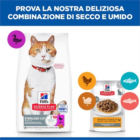 Hill's Science Plan Young Adult Sterilised Anatra 1,5 kg Gatto in Gatti