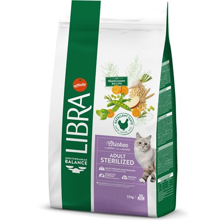 Libra Cat Adult Sterilized Pollo e Orzo 1,5 kg Crocchette Per Gatto in Gatti
