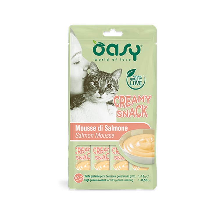 Oasy Creamy Snack Mousse Di Salmone 4 x 15 gr Per gatti