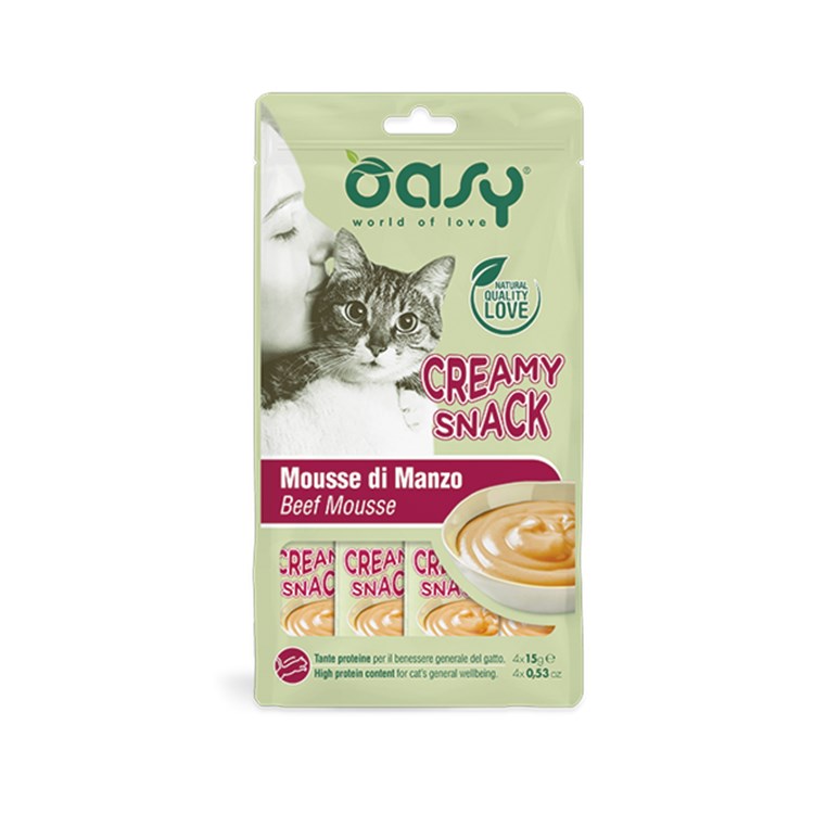 Oasy Creamy Snack Mousse Di Manzo 4 x 15 gr Per gatti