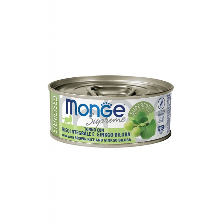 Monge Supreme Sterilised Tonno Riso Integrale Ginkgo Biloba 80 gr Scatoletta Gatti
