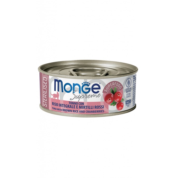 Monge Supreme Sterilised Tonno Riso Integrale Mirtilli Rossi 80 gr Scatoletta Gatti