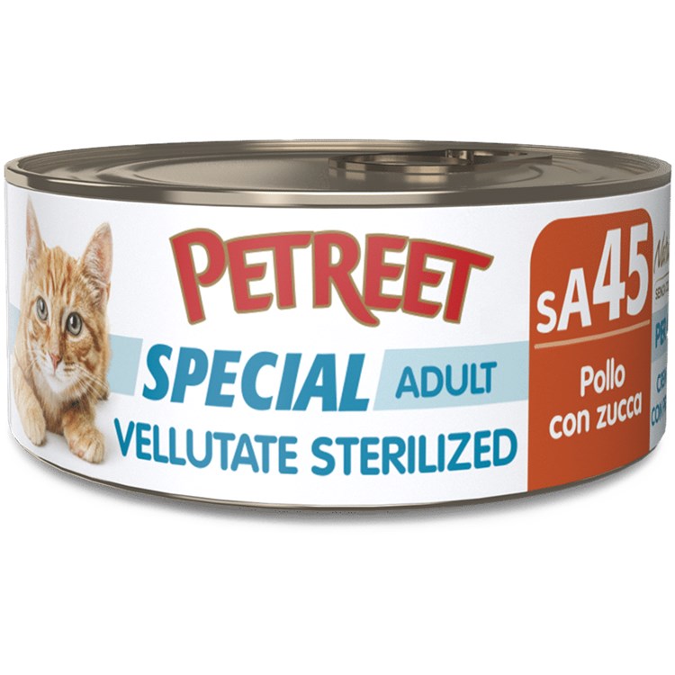 Petreet Vellutate Sterilized Pollo Con Zucca 70 gr sA45 Scatoletta Gatto Sterilizzato