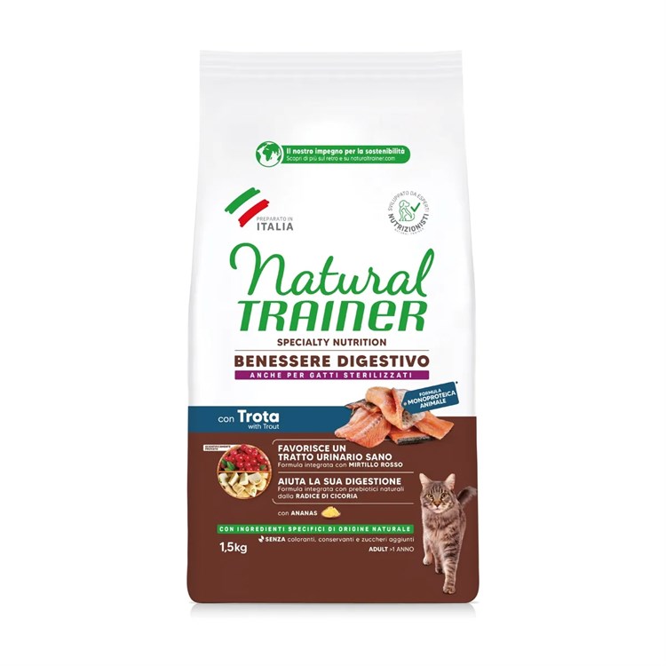 Natural Trainer Sensitive No Grain Trota 1,5 kg Crocchette Per Gatti