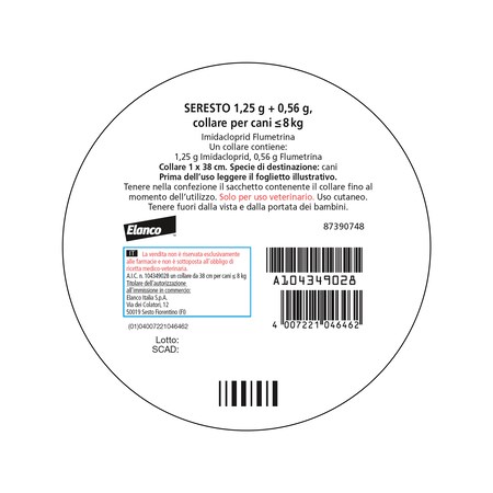 Collare Seresto Per Cani Fino A 8 kg Collare Antiparassitario in Cani