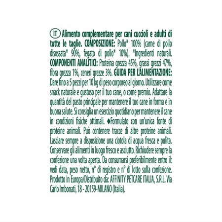 Natural Trainer Dog NutriSnack Puppy Adult Pollo 20 gr Liofilizzato Per Cani in Cani