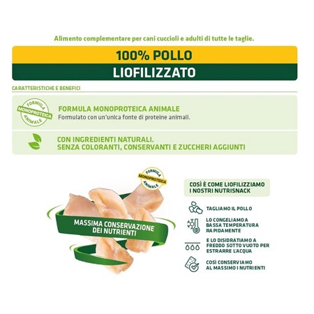 Natural Trainer Dog NutriSnack Puppy Adult Pollo 20 gr Liofilizzato Per Cani in Cani