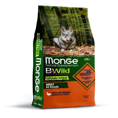 Monge Bwild Grain Free All Breeds Adult Anatra e Patate 12 kg Per Cani DANNEGGIATO in Cani