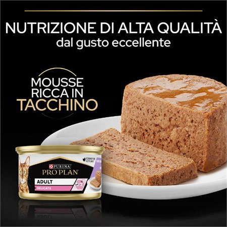 Purina Pro Plan Cat Adult Delicate Lattina 12X85 Gr Mousse Con Tacchino in Gatti