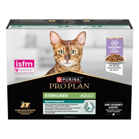 Purina Pro Plan Cat Adult Sterilised Multipack 10X85 Gr Bustine in Gelatina Con Tacchino in Gatti