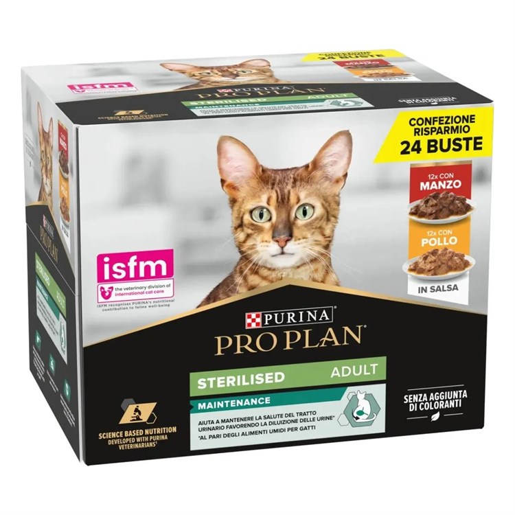 Purina Pro Plan Cat Adult Sterilised Multipack 24X85 Gr Bustine in Salsa Manzo e Pollo