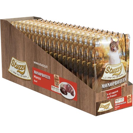 Stuzzy Cat Monoprotein Manzo Fresco 85gr Cibo Umido Grain Free in Bustina per Gatti in Gatti