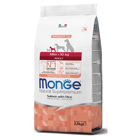 Monge Superpremium Mini Adult Salmone 7,5 kg Per Cani DANNEGGIATO in Cani