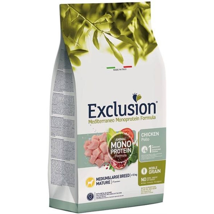 Exclusion Mediterraneo MATURE Medium Large Pollo 12 Kg Cane DANNEGGIATO (7,5KG)