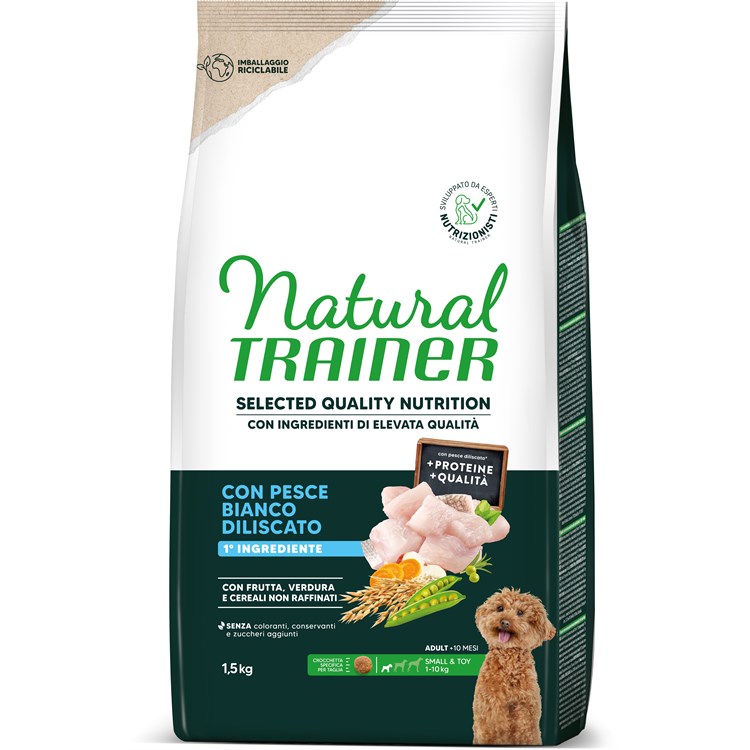 Natural Trainer Selected Quality Nutrition Cane Healthy Grain Mini Pesce Bianco 1,5kg