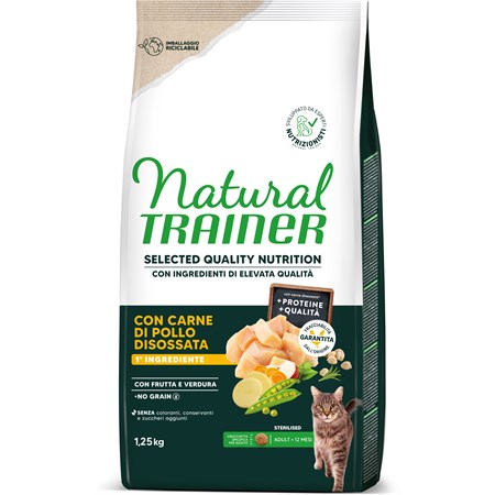Natural Trainer Selected Quality Nutrition Gatto No Grain Sterilised Pollo 1,25kg in Gatti