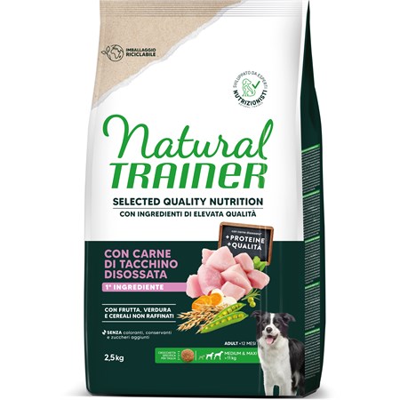 Natural Trainer Selected Quality Nutrition Cane Healthy Grain Medium/Maxi Tacchino 2,5kg in Cani