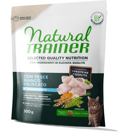 Natural Trainer Selected Quality Nutrition Gatto Healthy Grain Sterilised Pesce Bianco 300g in Gatti