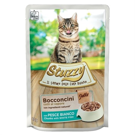 STUZZYCAT Bocconcini con Pesce Bianco in Gelatina 85g Bustina gatto in Gatti