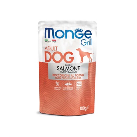 MONGE GRILL DOG Bustine SALMONE 100GR Umido Per Cani in Cani