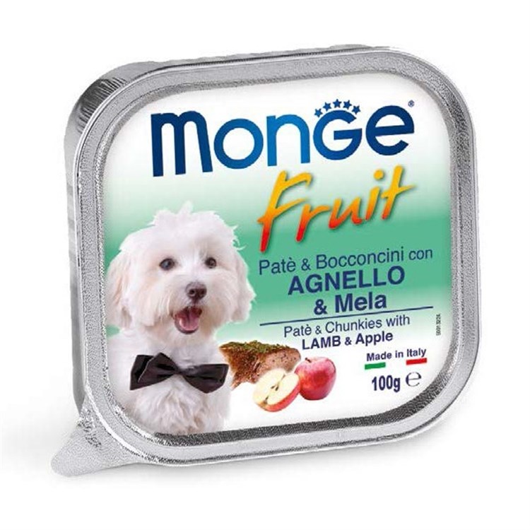Monge Fruit Paté e Bocconcini con Agnello e Mela 100gr Vaschetta Per Cani