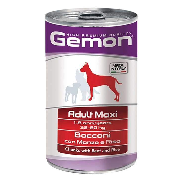 Gemon Adult Maxi Bocconi con Manzo e Riso 1250gr Barattolo Per Cani