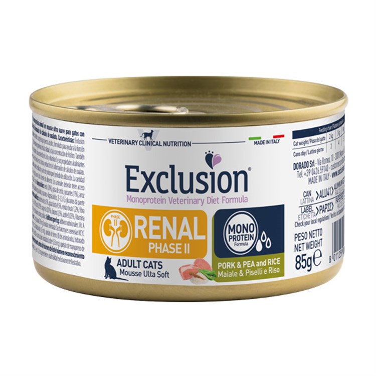 Exclusion Diet Renal Cat Phase 2 Pork & Pea and Rice 85 gr Scatoletta Umido Per Gatti