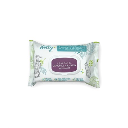 WELLY SALVIETTE DETERGENTI PER CUCCIOLI  CAMOMILLA & MALVA 40 PZ in Cani