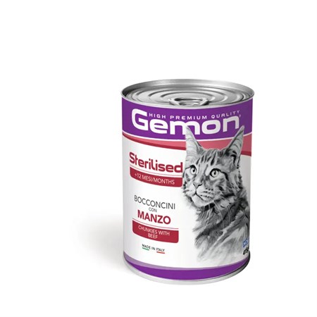 Gemon Cat Sterilised Bocconcini Manzo 415 gr Barattolo Cibo Umido Gatti in Gatti