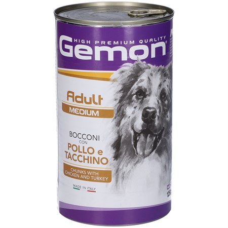 Gemon Dog Adult Bocconi Pollo e Tacchino 1,25 Kg Barattolo Umido Cane in Cani
