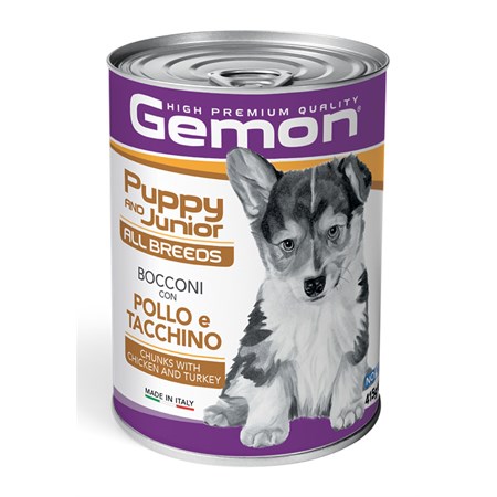 Gemon Dog Puppy Junior Bocconi Pollo e Tacchino 415 gr Barattolo Umido cane in Cani