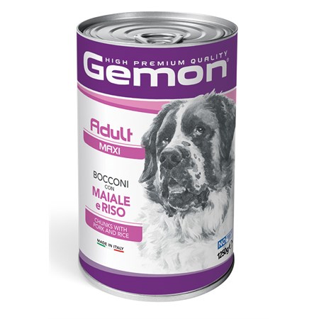 Gemon Dog Adult Bocconi Maiale e Riso 1,25 Kg Barattolo Umido Cane in Cani