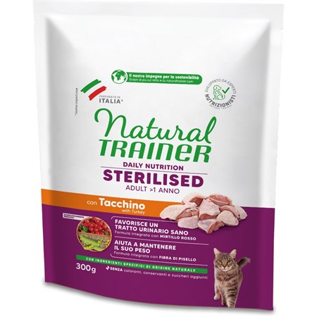 Natural Trainer Sterilised Tacchino 300 gr Gatto in Gatti