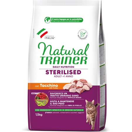 Natural Trainer Sterilised Tacchino 1,5 kg Gatto in Gatti