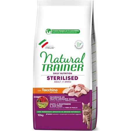Natural Trainer Sterilised Tacchino 10 kg Gatto in Gatti