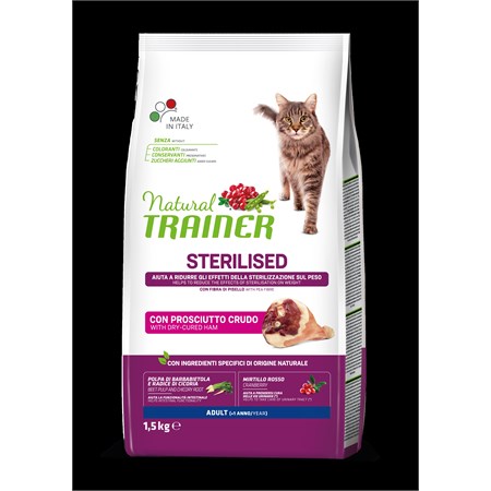 Natural Trainer Sterilised Prosciutto Crudo 1,5 kg Gatto in Gatti