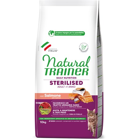 Natural Trainer Sterilised Salmone 10 kg Gatto in Gatti