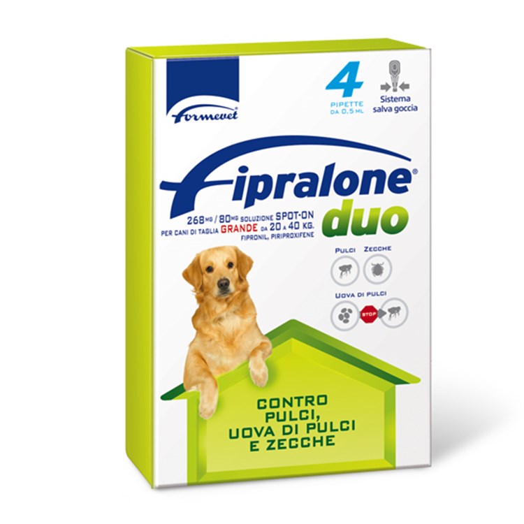 Fipralone Duo Cane 20-40 Kg Antipulci Antizecche 4 Pipette