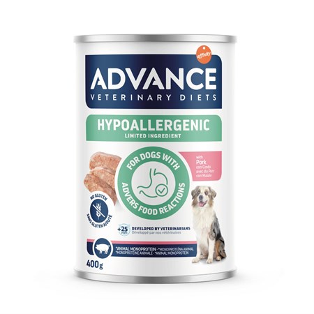 advance veterinary diets dog hypoallergenic maiale 400 gr barattolo umido per cani