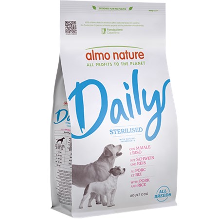 almo nature daily all breeds adult dog sterilised maiale e riso 12 kg per cani