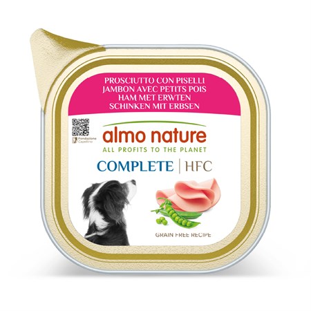 almo nature hfc complete prosciutto con piselli 85 gr vaschetta umido per cani