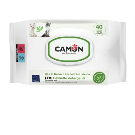 camon 40 salviette leis olio di neem e lavandula per cani e gatti