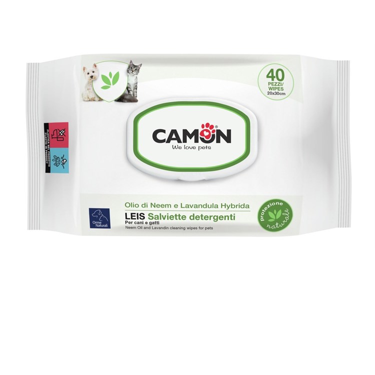 Camon 40 Salviette Leis Olio Di Neem e Lavandula Per Cani e Gatti