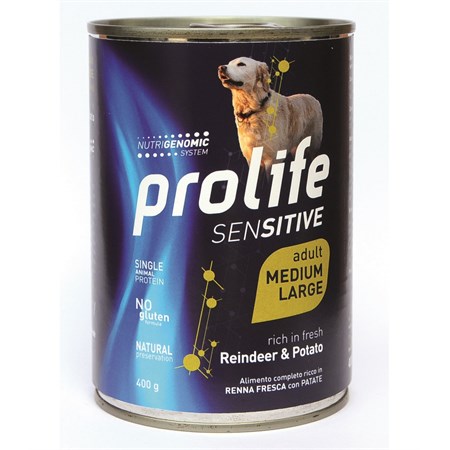 club prolife dog medium large adult sensitive grain free renna e patate 400 gr umido per cani