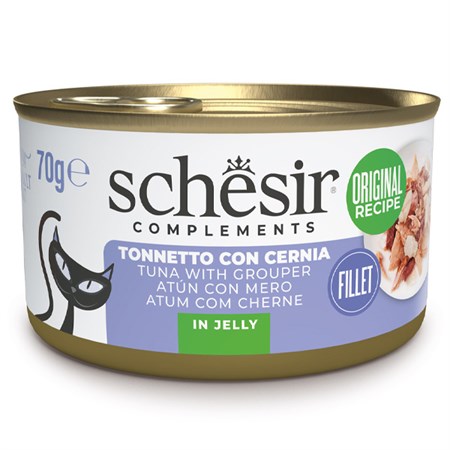 complements per gatti adulti filetti in gelatina tonnetto con cernia