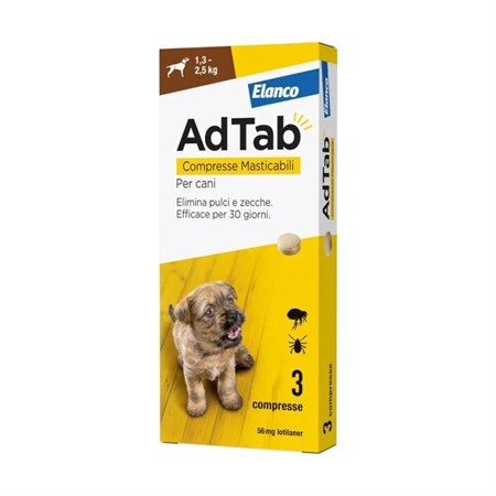 elanco adtab per cani da 1 3 a 2 5 kg 3 compresse 56 mg