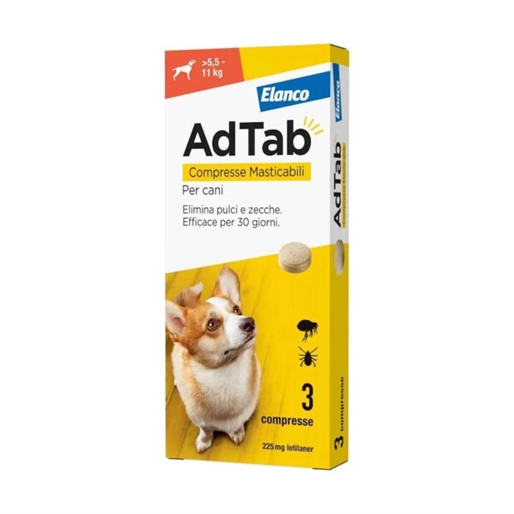 Elanco AdTab Antiparassitario Per Cani in Compresse da 5,5 a 11 Kg 3 Compresse 225 Mg